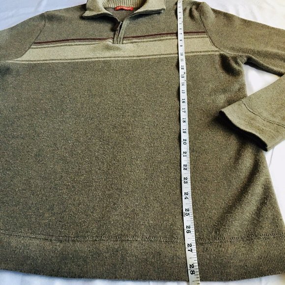REUNION - Men’s Brown Sweater w Stripe Long Sleeve 1/4 Zipper Size‎ Medium - Picture 7 of 8